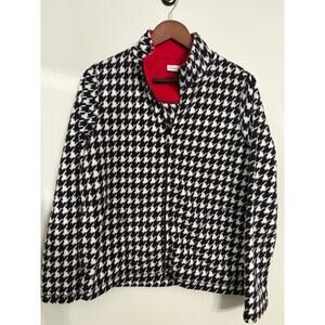 Kim Rogers Black & White Houndstooth Fleece Zip Jacket – Size M